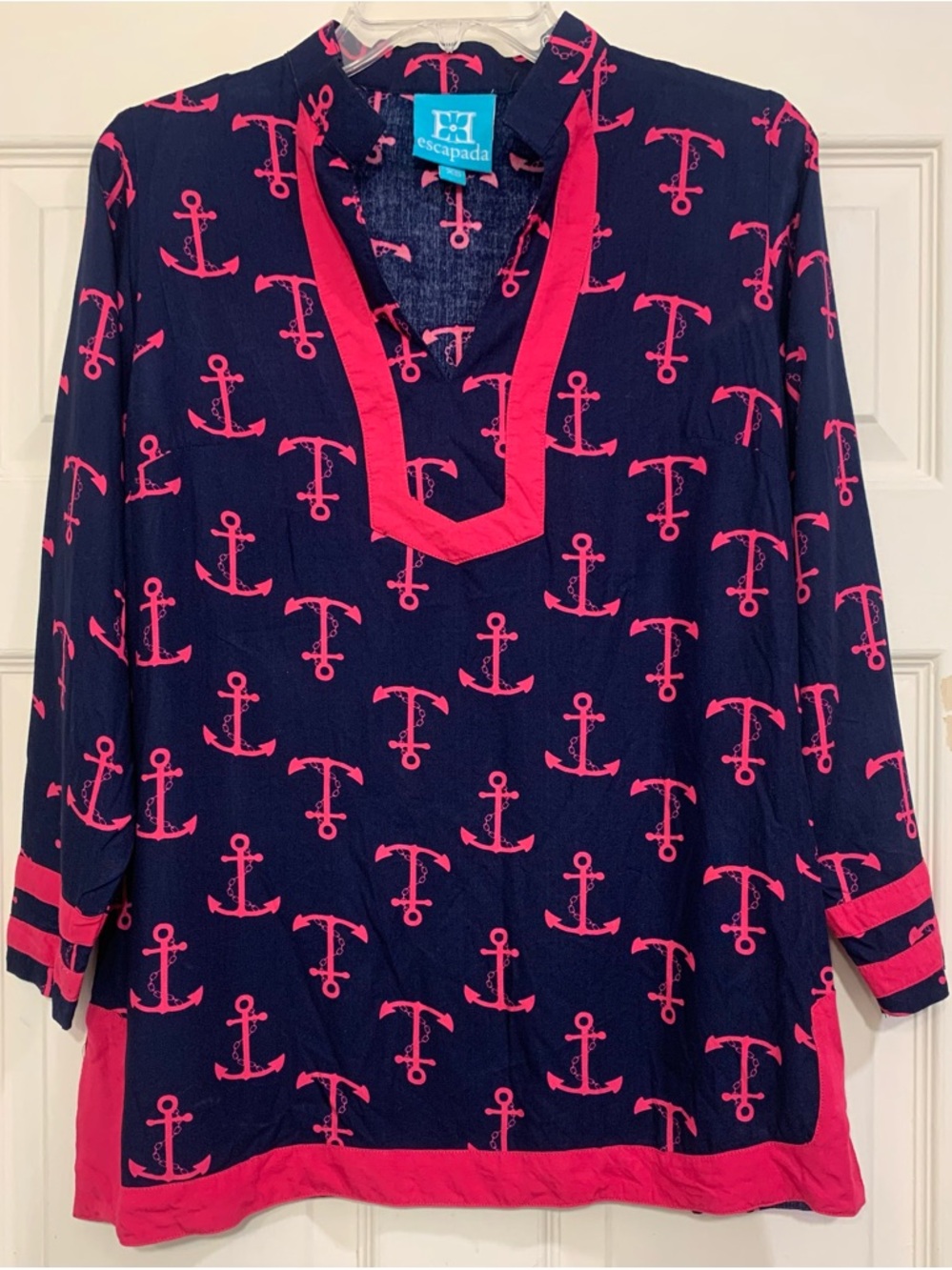 Escapada Living Navy & Pink  Anchor Print XS Nautical Tunic.         3318